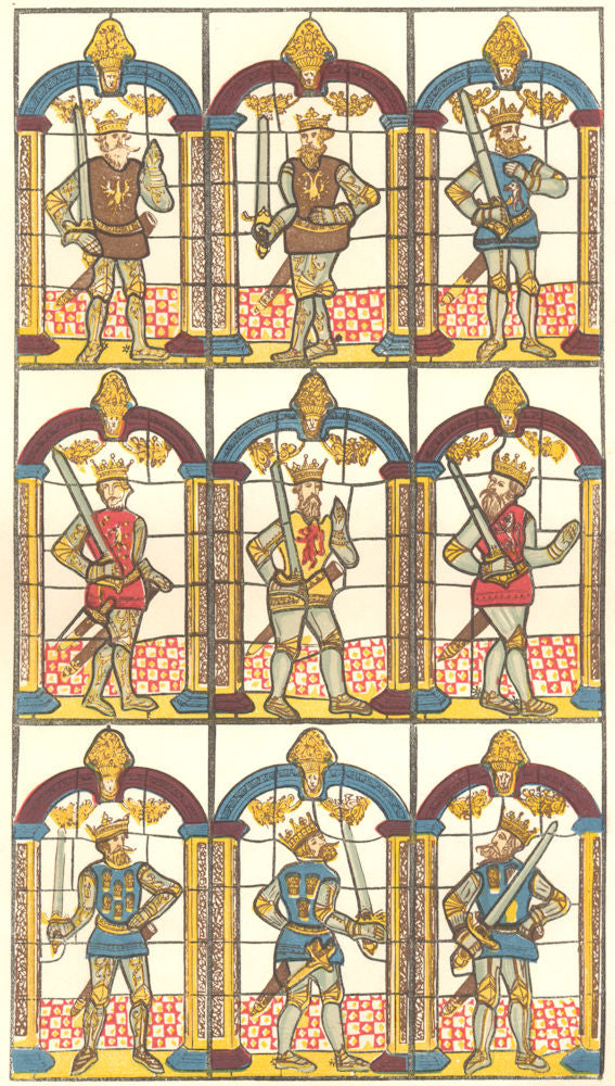 PAINTED WINDOW. Saxon, Norman Earls-Mercia & Chester 1845 old antique print